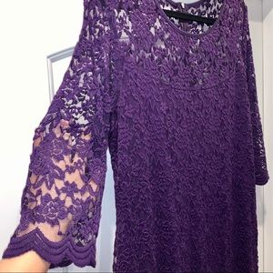 Purple Lace 3/4 Sleeves Modest Stretch Dress sz 16